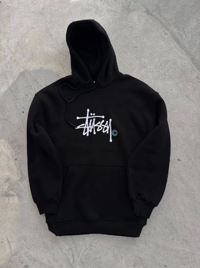 Üç İplik Kapşonlu Baskılı SweatShirt - Siyah resmi