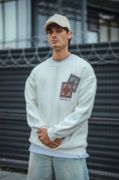 Uzun Kol Bisiklet Yaka Baskılı SweatShirt - Beyaz resmi