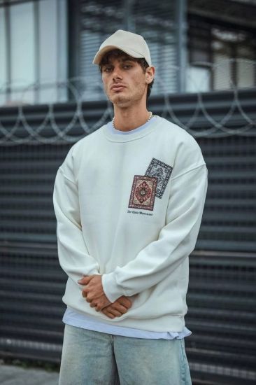 Uzun Kol Bisiklet Yaka Baskılı SweatShirt - Beyaz resmi