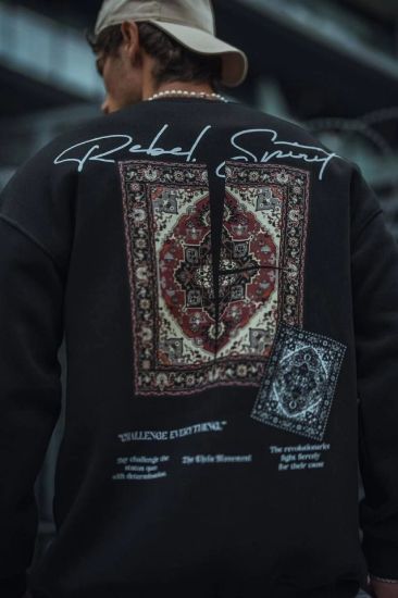 Uzun Kol Bisiklet Yaka Baskılı SweatShirt - Siyah resmi