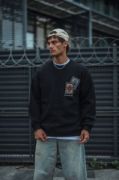 Uzun Kol Bisiklet Yaka Baskılı SweatShirt - Siyah resmi