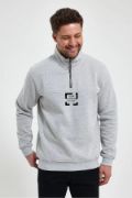 Oversize Yarım Farmuarlı Yakalı Özel Tasarım Basic SweatShirt - Gri resmi