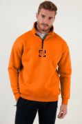 Oversize Yarım Farmuarlı Yakalı Özel Tasarım Basic SweatShirt - Turuncu resmi