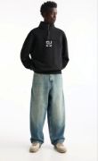 Oversize Yarım Farmuarlı Yakalı Özel Tasarım Basic SweatShirt - Siyah resmi