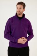 Oversize Yarım Farmuarlı Yakalı Basic SweatShirt - Mor resmi