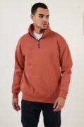 Oversize Yarım Farmuarlı Yakalı Basic SweatShirt - Gül Kurusu resmi