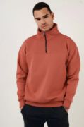 Oversize Yarım Farmuarlı Yakalı Basic SweatShirt - Gül Kurusu resmi