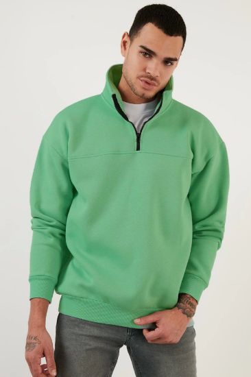 Oversize Yarım Farmuarlı Yakalı Basic SweatShirt - Yeşil resmi