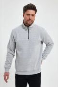 Oversize Yarım Farmuarlı Yakalı Basic SweatShirt - Gri resmi
