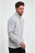 Oversize Yarım Farmuarlı Yakalı Basic SweatShirt - Gri resmi