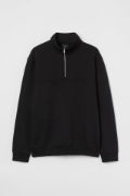 Oversize Yarım Farmuarlı Yakalı Basic SweatShirt - Siyah resmi