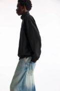 Oversize Yarım Farmuarlı Yakalı Basic SweatShirt - Siyah resmi