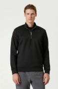 Unisex Uzun Kol Yarım Farmuarlı Yakalı Basic SweatShirt - Siyah resmi