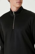 Unisex Uzun Kol Yarım Farmuarlı Yakalı Basic SweatShirt - Siyah resmi