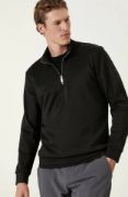 Unisex Uzun Kol Yarım Farmuarlı Yakalı Basic SweatShirt - Siyah resmi