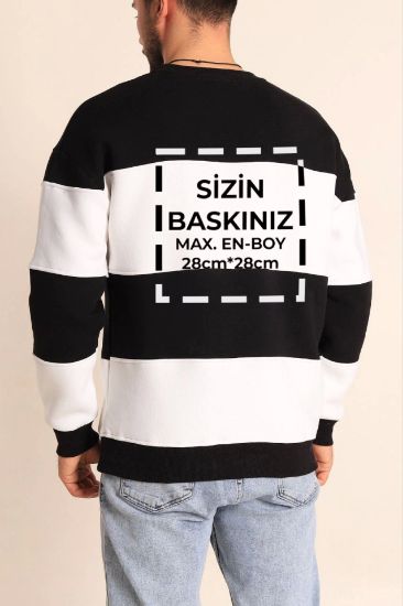 Bisiklet Yaka Parçalı Özel Üretim Sweatshirt- Siyah resmi