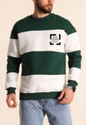 Bisiklet Yaka Parçalı Özel Üretim Sweatshirt- Yeşil resmi