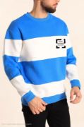 Bisiklet Yaka Parçalı Özel Üretim Sweatshirt- Mavi resmi