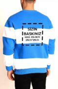 Bisiklet Yaka Parçalı Özel Üretim Sweatshirt- Mavi resmi