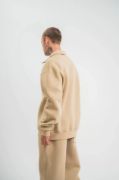 Unisex Double Oversize Patlı Yaka SweatShirt - Bej resmi