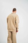 Unisex Double Oversize Patlı Yaka SweatShirt - Bej resmi