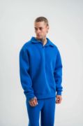Unisex Double Oversize Patlı Yaka  SweatShirt - Mavi resmi
