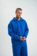 Unisex Double Oversize Patlı Yaka  SweatShirt - Mavi resmi