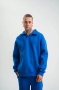 Unisex Double Oversize Patlı Yaka  SweatShirt - Mavi resmi