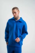 Unisex Double Oversize Patlı Yaka  SweatShirt - Mavi resmi