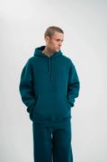 Unisex Double Oversize Kapşonlu Basic SweatShirt - Koyu Deniz Yeşili resmi