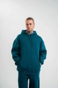 Unisex Double Oversize Kapşonlu Basic SweatShirt - Koyu Deniz Yeşili resmi
