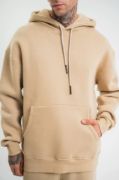 Unisex Double Oversize Kapşonlu Basic SweatShirt - Bej resmi