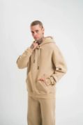 Unisex Double Oversize Kapşonlu Basic SweatShirt - Bej resmi