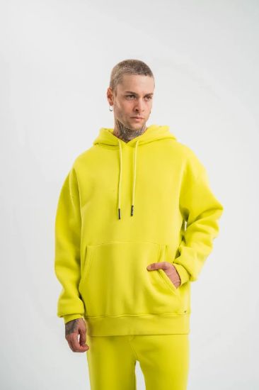 Unisex Double Oversize Kapşonlu Basic SweatShirt - Sarı resmi