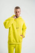 Unisex Double Oversize Kapşonlu Basic SweatShirt - Sarı resmi