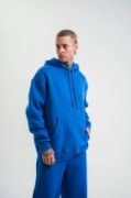Unisex Double Oversize Kapşonlu Basic SweatShirt - Mavi resmi