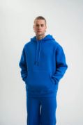 Unisex Double Oversize Kapşonlu Basic SweatShirt - Mavi resmi