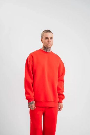 Uzun Kol Bisiklet Yaka Basic SweatShirt - Kırmızı resmi