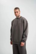Uzun Kol Bisiklet Yaka Basic SweatShirt - Füme resmi