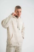 Unisex Double Oversize Kapşonlu Yıkamalı SweatShirt - Krem resmi