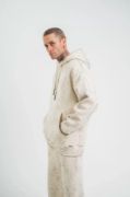 Unisex Double Oversize Kapşonlu Yıkamalı SweatShirt - Krem resmi