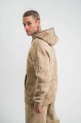 Unisex Double Oversize Kapşonlu Yıkamalı SweatShirt - Bej resmi