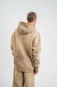 Unisex Double Oversize Kapşonlu Yıkamalı SweatShirt - Bej resmi