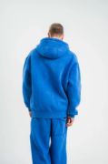 Unisex Double Oversize Kapşonlu Yıkamalı SweatShirt - Mavi resmi
