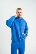 Unisex Double Oversize Kapşonlu Yıkamalı SweatShirt - Mavi resmi