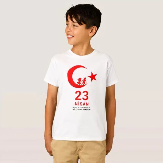 23 Nisan Çocuk Bayramı Baskılı Özel T-shirt - Beyaz resmi