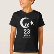23 Nisan Çocuk Bayramı Baskılı Özel T-shirt - Siyah resmi