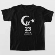 23 Nisan Çocuk Bayramı Baskılı Özel T-shirt - Siyah resmi
