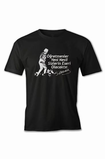 24 Kasım Öğretmenler Baskılı T-shirt - Siyah resmi