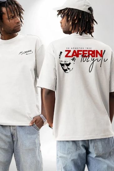 30 Ağustos Baskılı T-shirt - Beyaz resmi